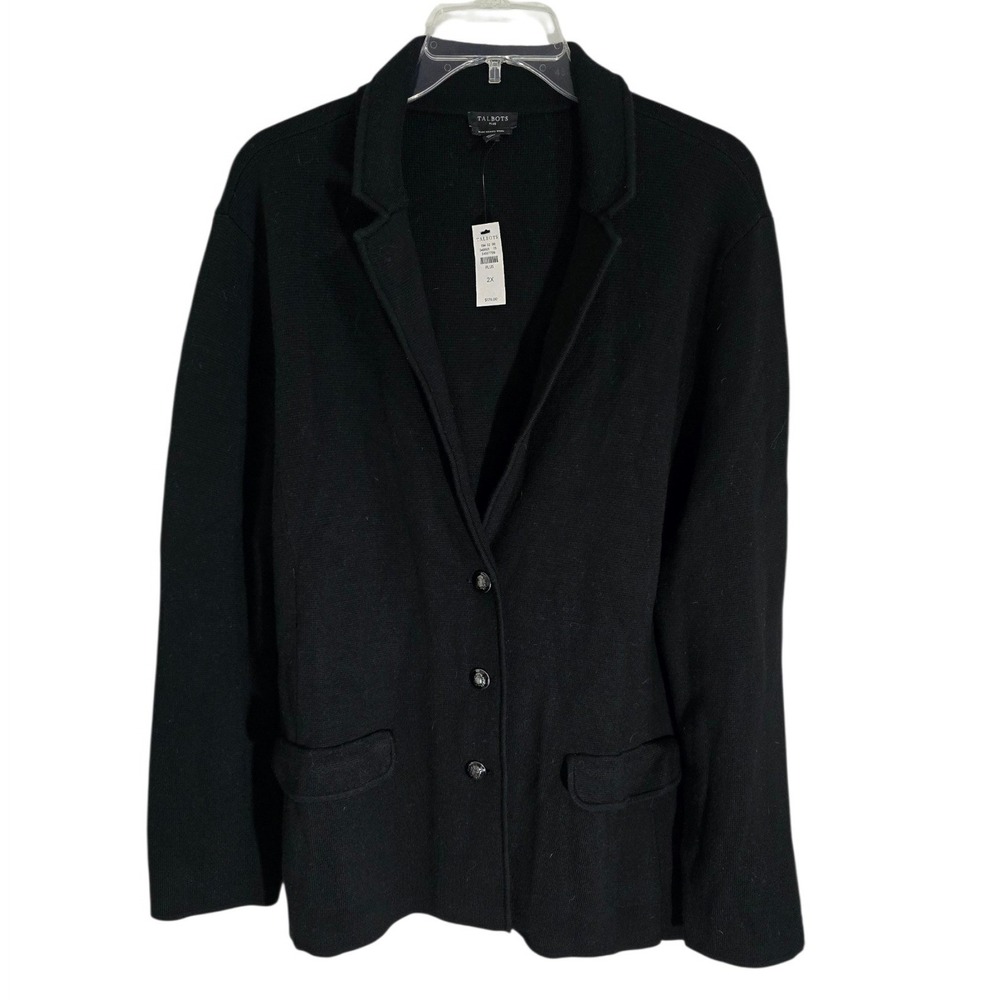 Talbots Plus Heavy Thick Black Pure Merino Wool Sweater Blazer Jacket 2X NWT